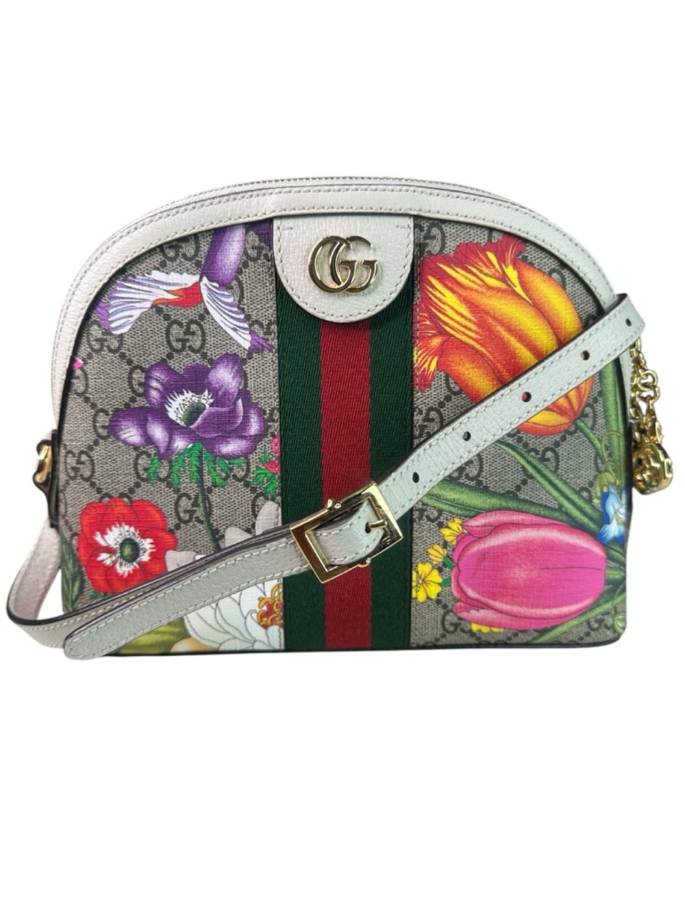 Gucci Multicolor Floral GG Supreme Crossbody with White Trim